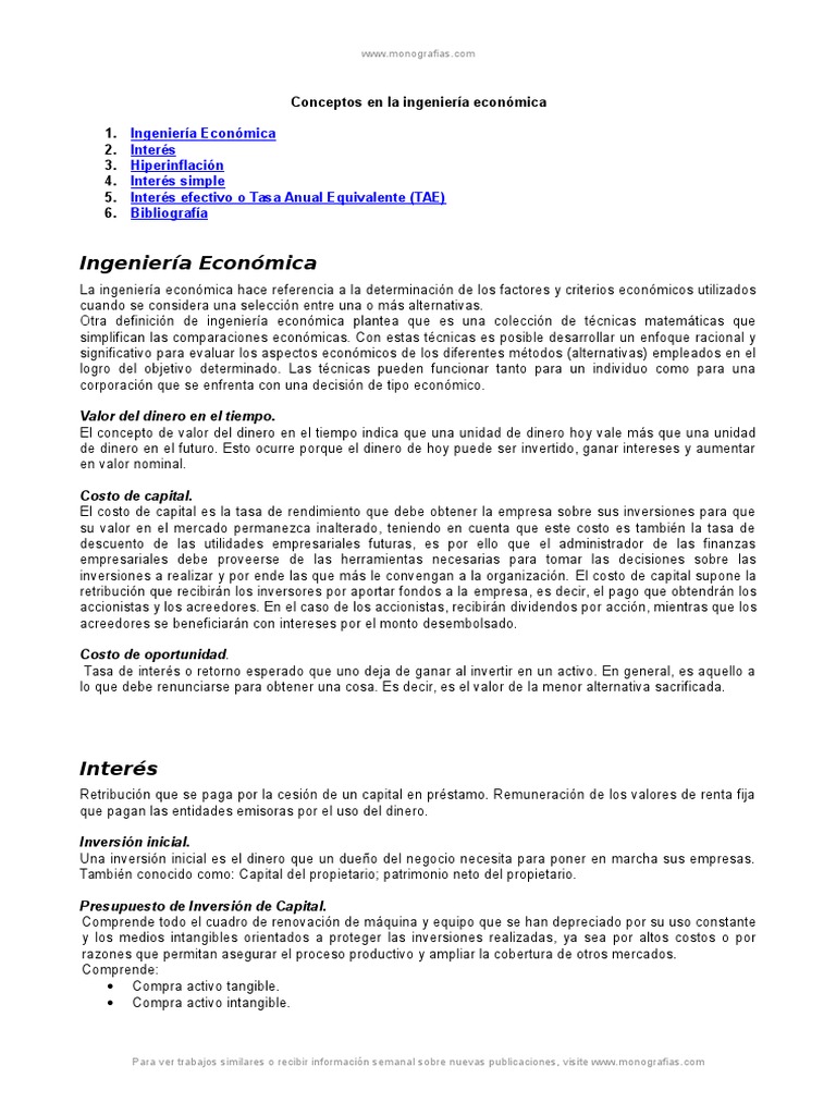 Conceptos Ingenieria Economica Interes Inflacion