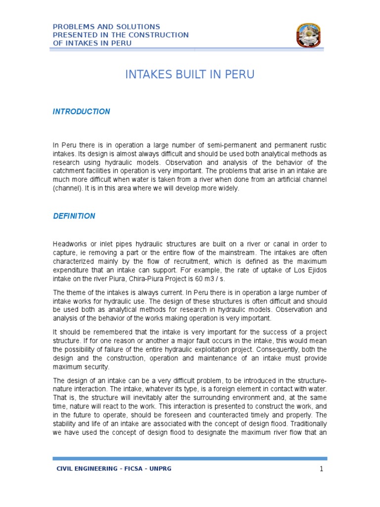 Intake Construction Challenges in Peru | PDF | River | Engineering