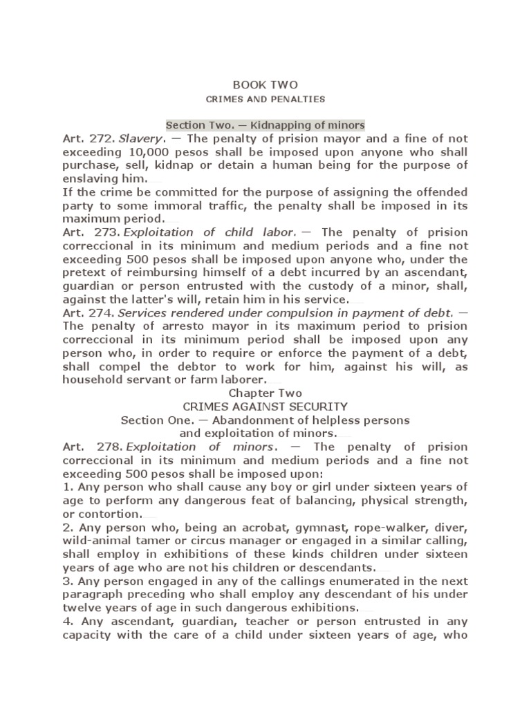 Section Two. Kidnapping of Minors Crimes and Penalties PDF Theft