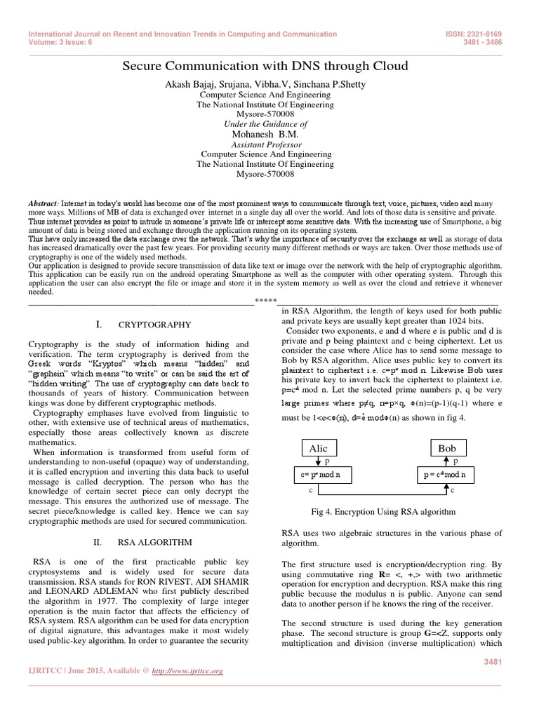 Secure Communication With DNS Through Cloud | PDF | Cryptography ...