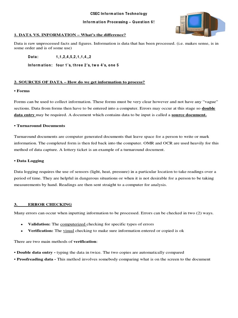 CSEC IT: Data Processing and Errors | PDF | Data | File Format