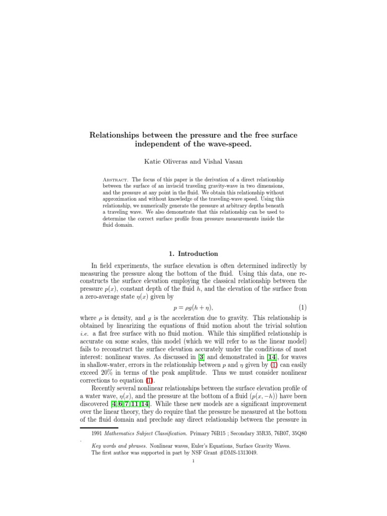 Pressure and Free Surface Relationship | PDF | Pressure | Fluid Dynamics