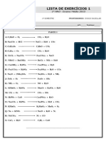 Lista de exercícios de reações químicas