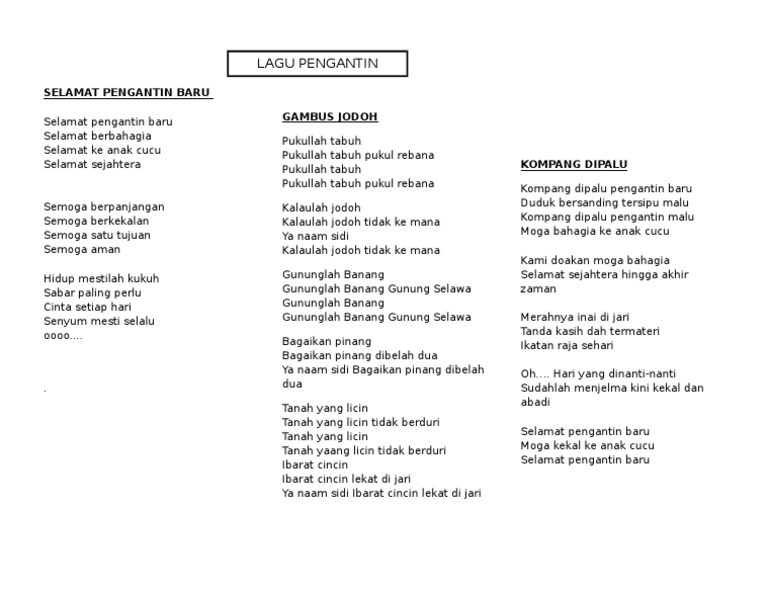 Lagu Untuk Paluan Kompang Kahwin
