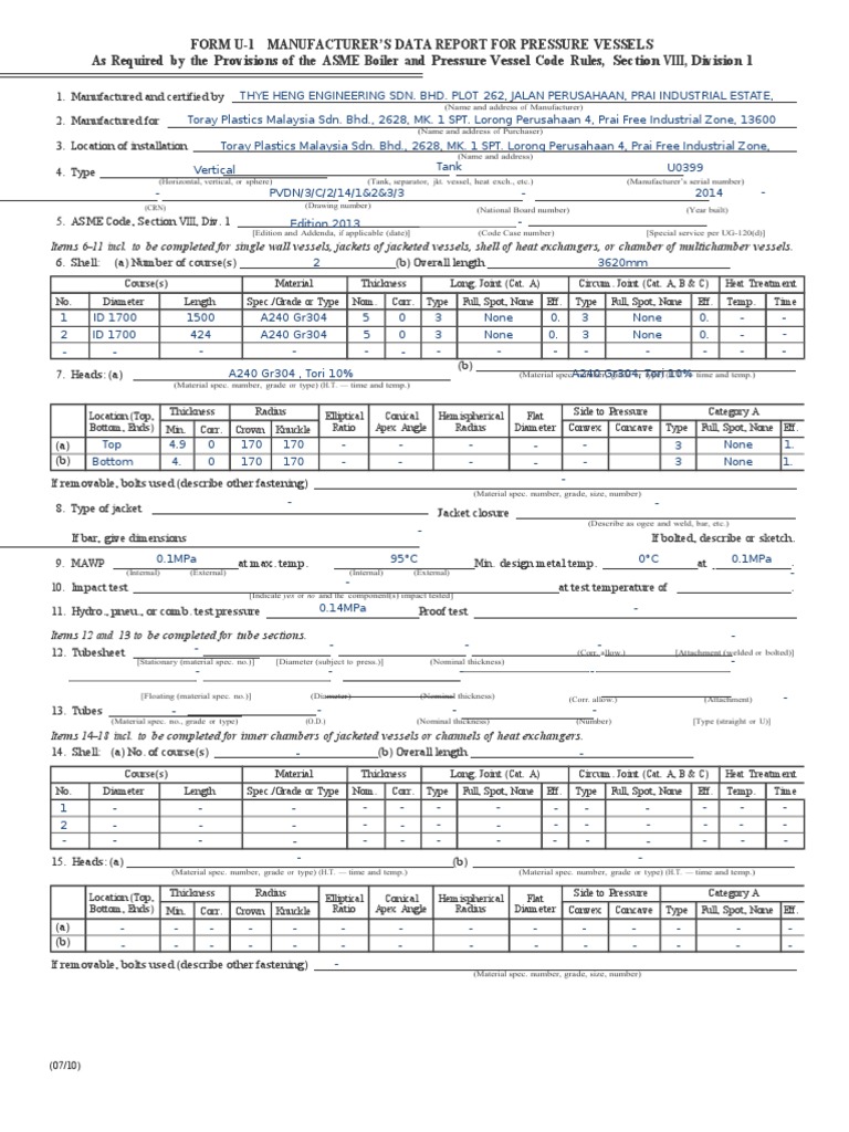 Manufacturer's Data Report for Vessels | PDF | Boiler | Gas Technologies