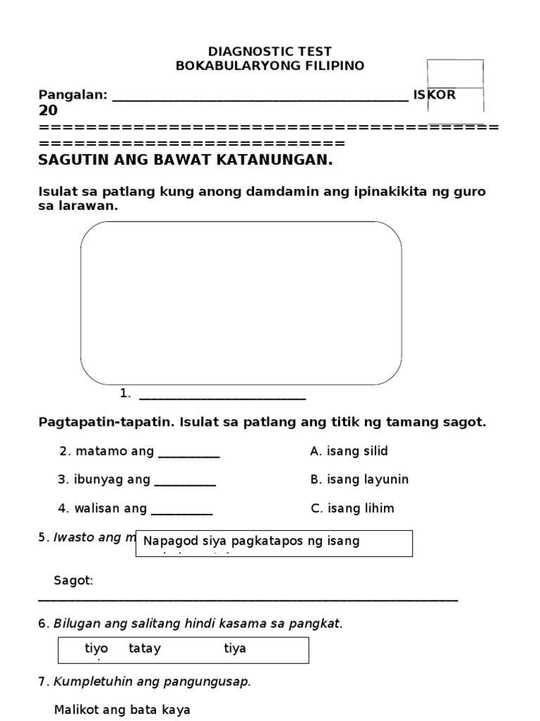 Diagnostic Test Sa Filipino PDF