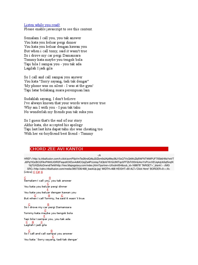 Listen While You Read! Chord Zee Avi Kantoi Download Free PDF Leisure