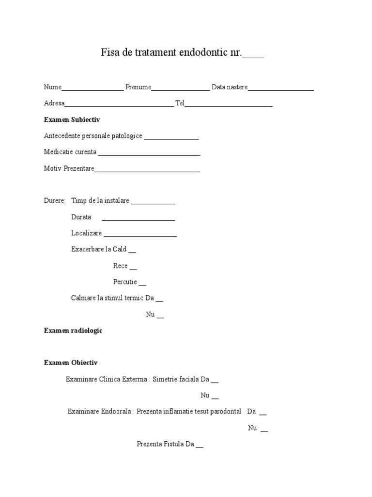 Fisa de Tratament Endodontic | PDF