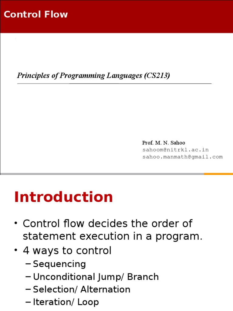 Control Flow: Principles of Programming Languages (CS213) | PDF ...