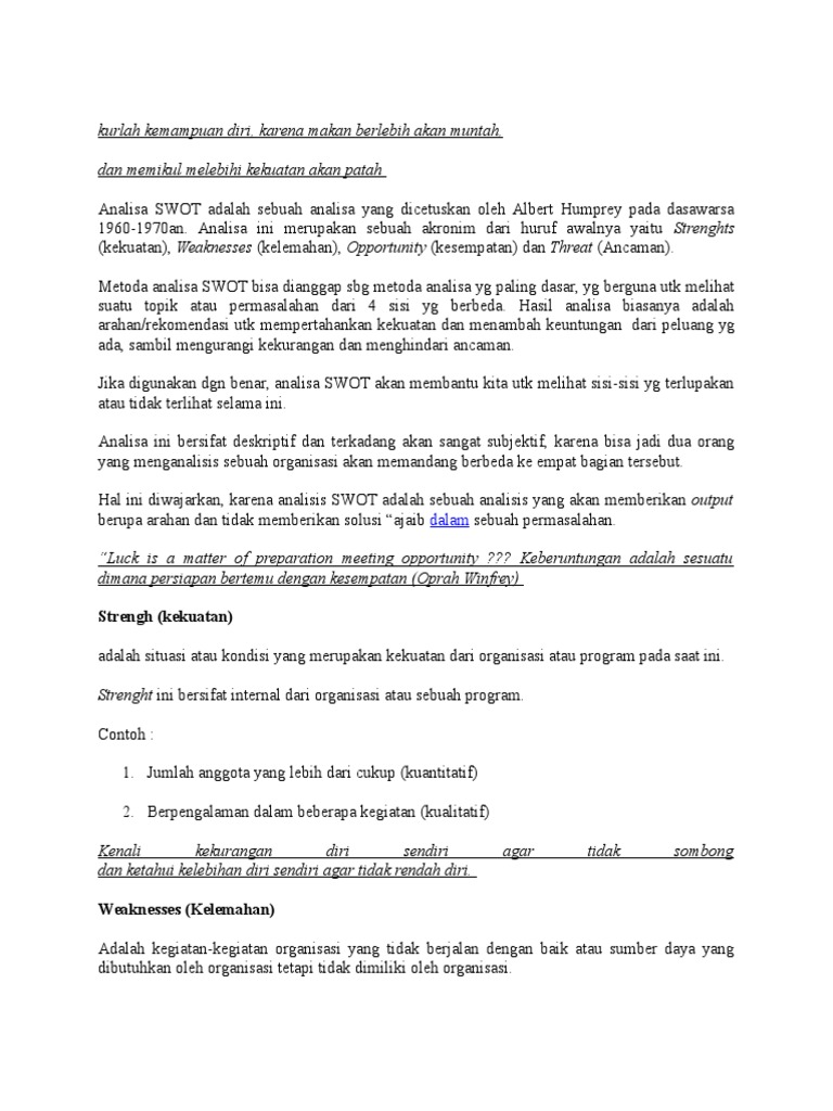 Contoh Analisis Swot Organisasi Ppt - Simak Gambar Berikut
