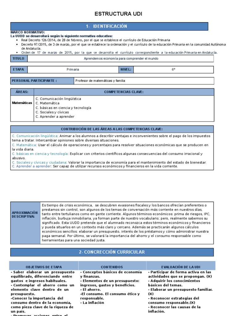 Estructura UDI: Economía en Primaria | PDF | Consumo (economía ...