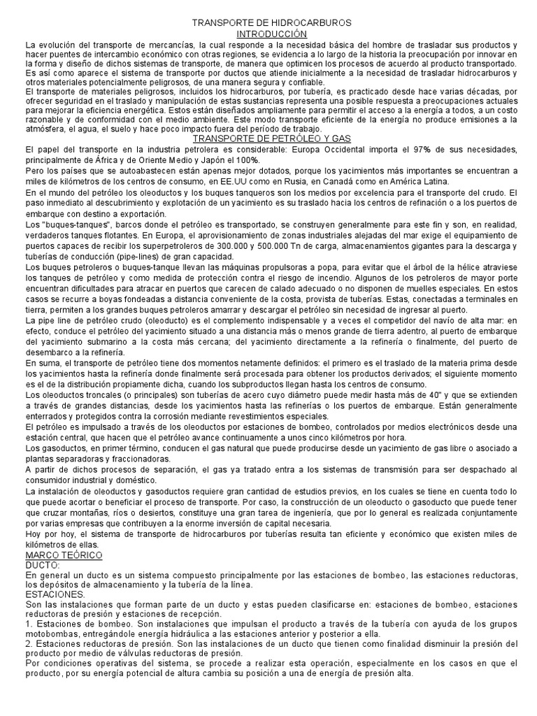 Transporte de Hidrocarburos | PDF