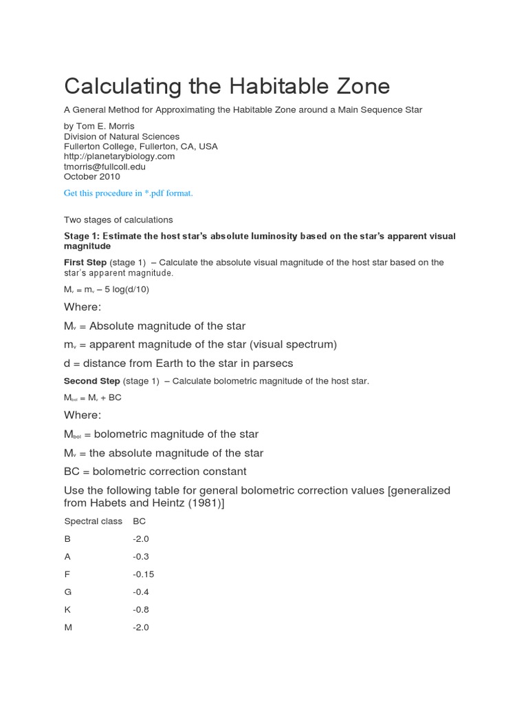 Approximating the Habitable Zone A General Method for Calculating the