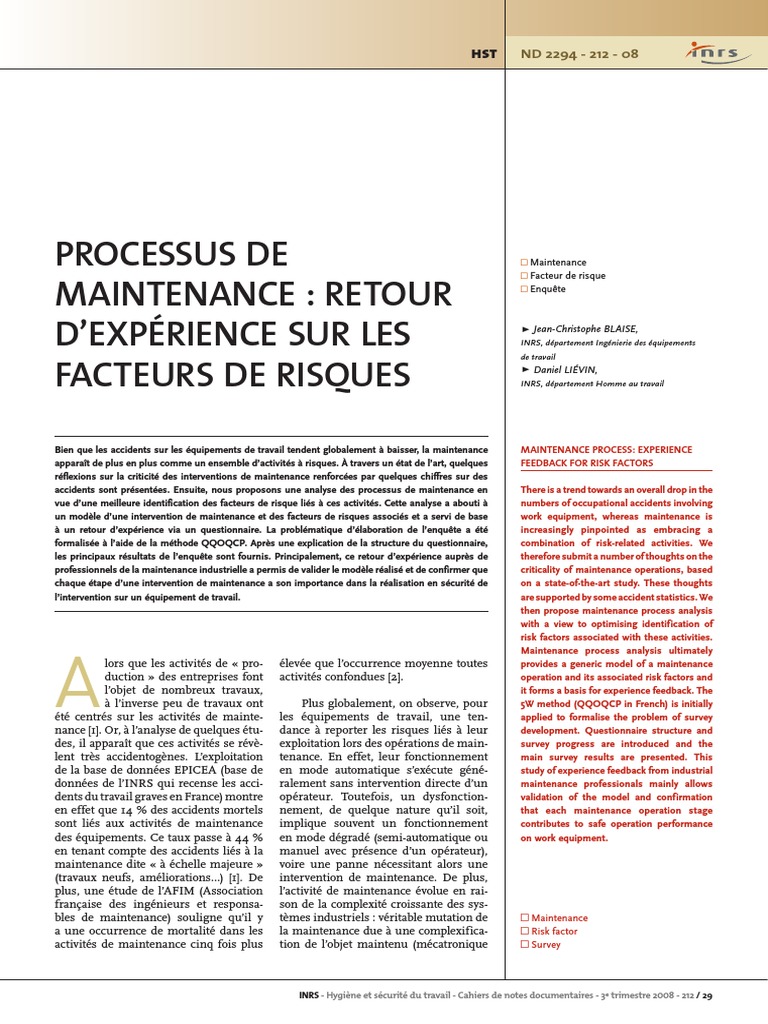 Analyse des risques en maintenance industrielle | PDF | Risque | Santé ...