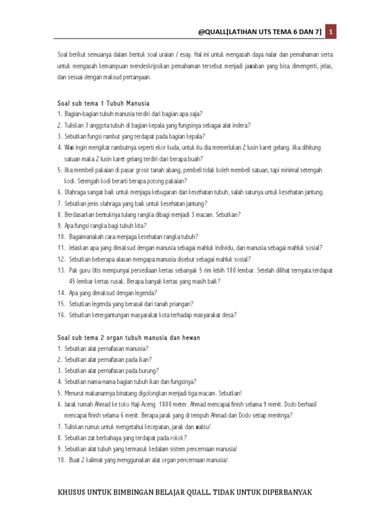 Soal Tema 6 Dan 7 Kelas 5