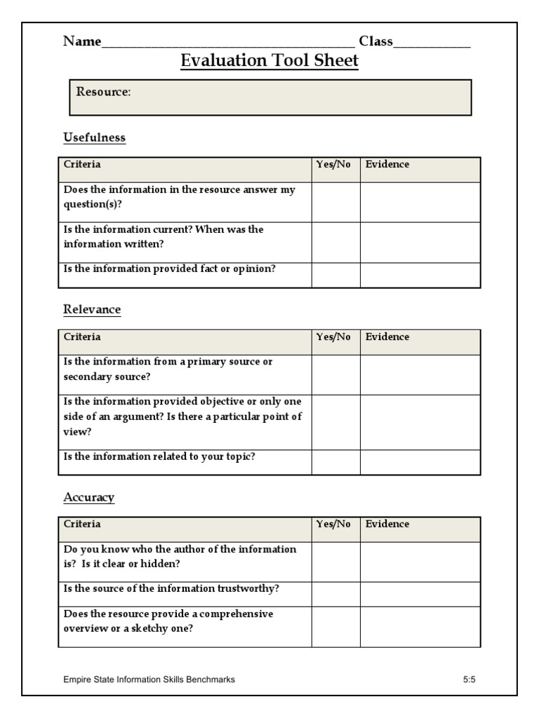 5 5 Evaluation Tool Sheet | PDF