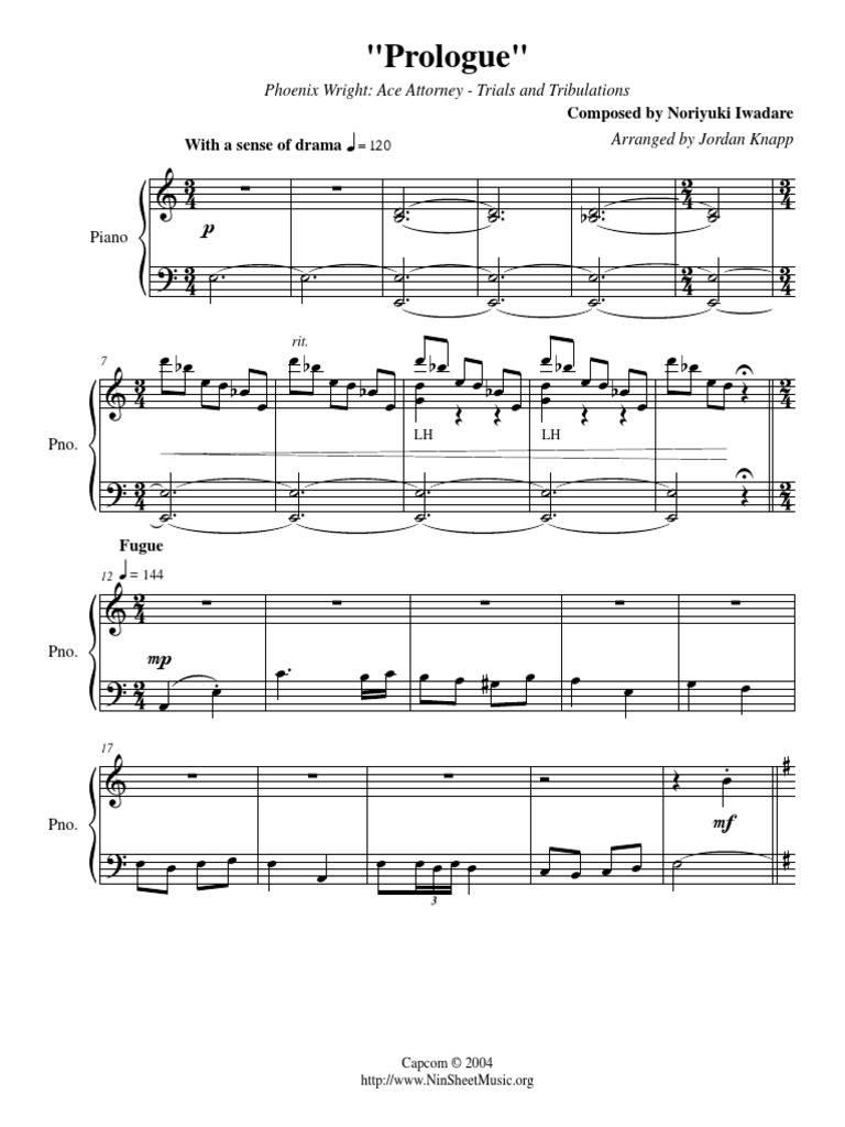 Phoenix Wright Ace Attorney Trials And Tribulations Prologue Piano Solo Entreprise De Jeux Video Au Japon Jeux Video
