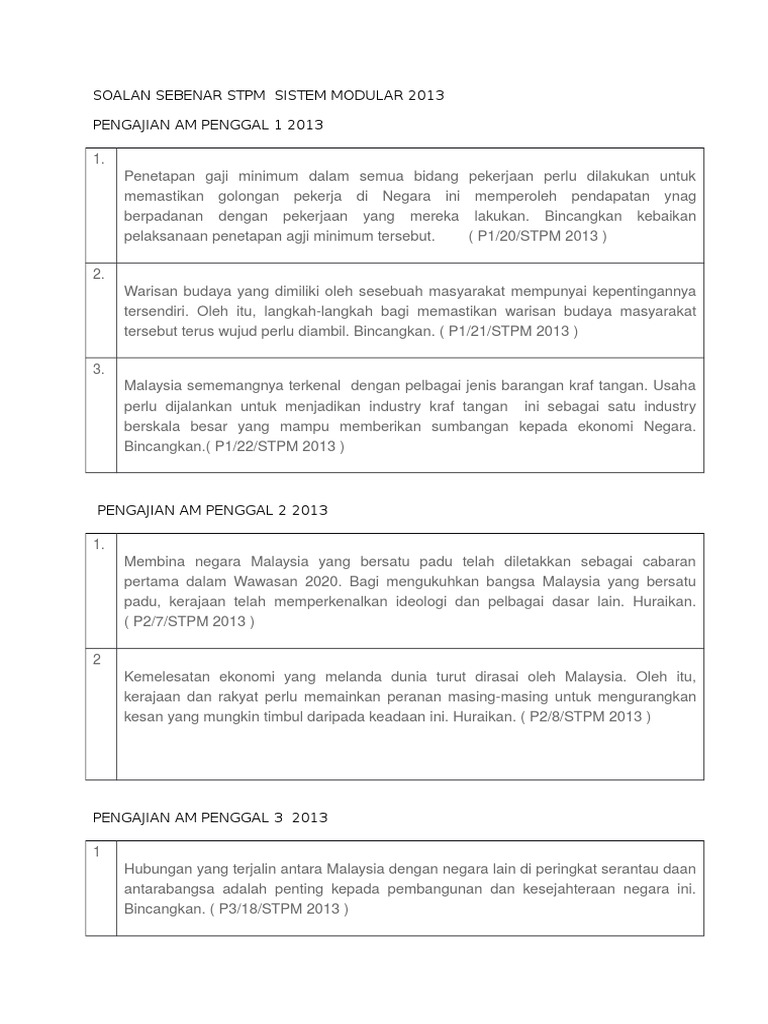 Soalan Sebenar Stpm 2013 Pdf