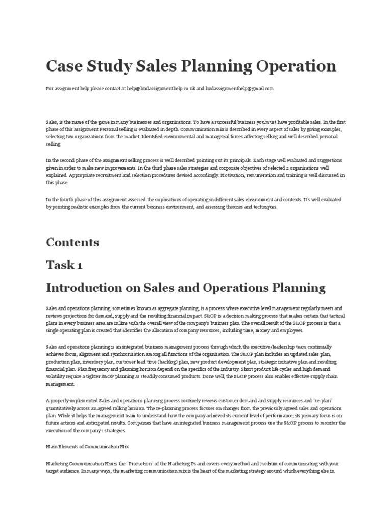 Sales Planning and Operations Case Study | PDF | Marketing ...