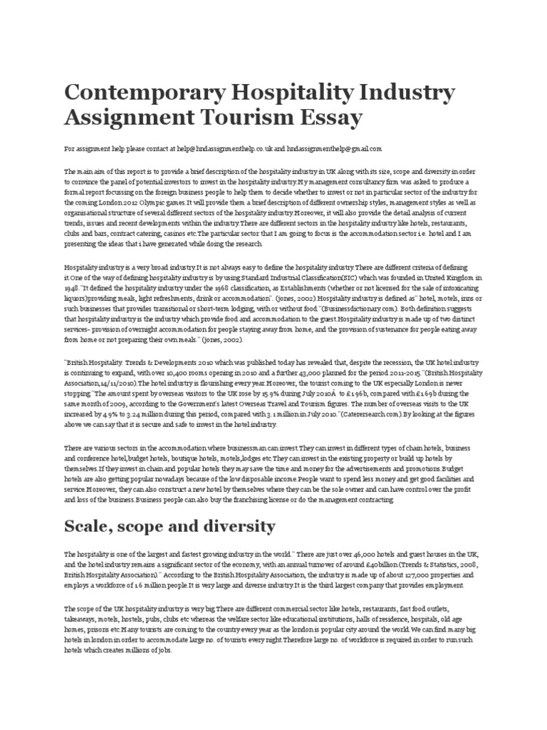 hospitality and tourism essay