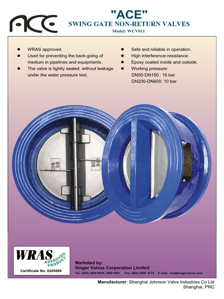 ACE Swing Gate Non-Return Valves | PDF | Valve | Materials