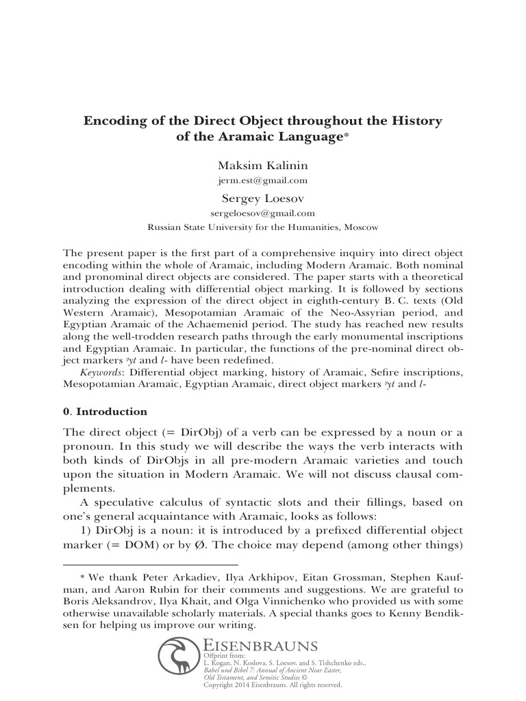 Encoding of The Direct Object Throughout The History of The Aramaic ...