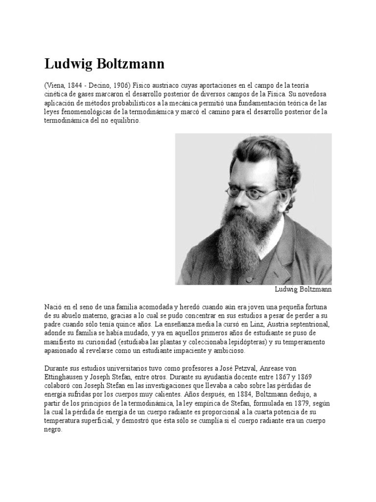 Ludwig Boltzmann | PDF | Segunda ley de la termodinámica | Termodinámica