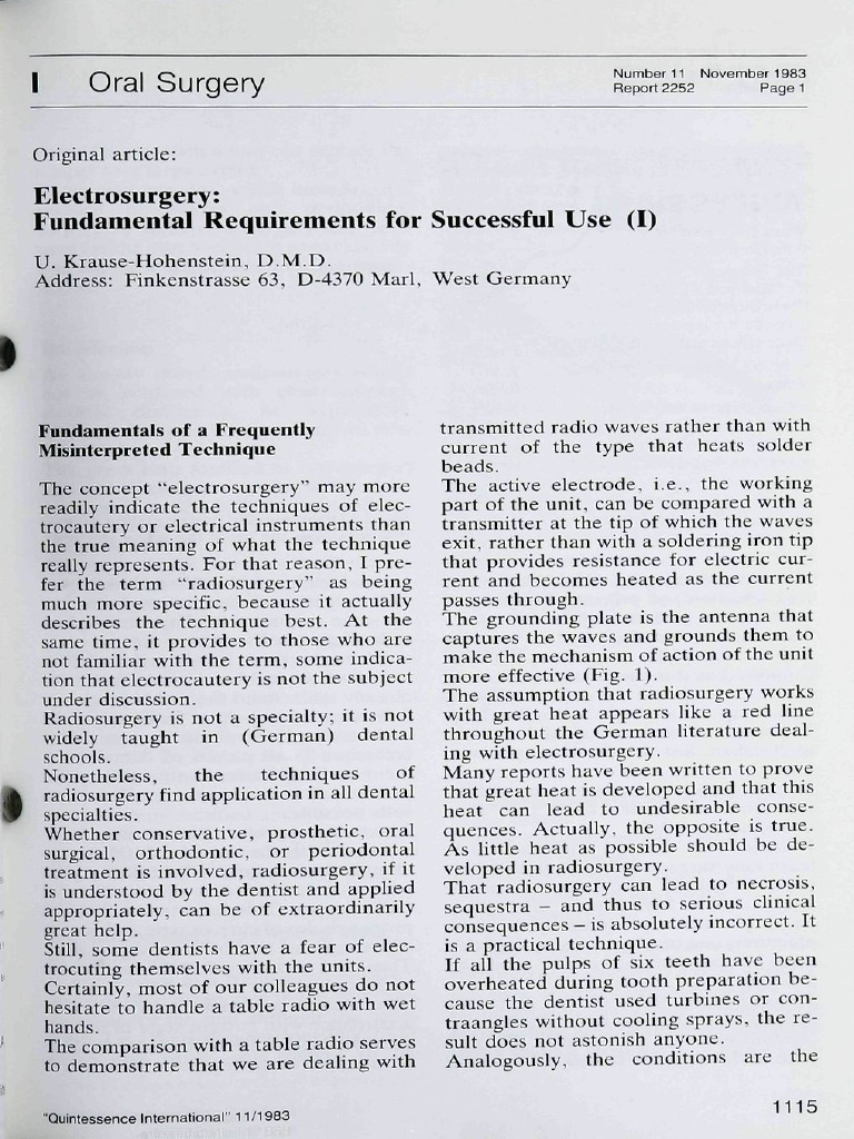 Electrosurgery Fundamental Requirements For Successful Use (I) PDF