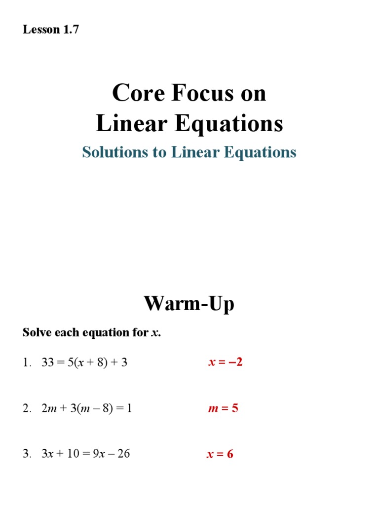 Understanding Linear Equations Solutions | PDF | Equations | Teaching ...