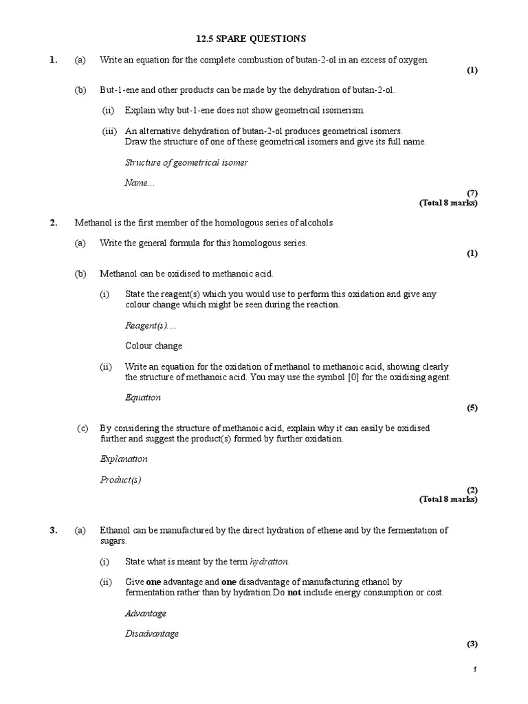 Alcohol Question Alcohol Aldehyde