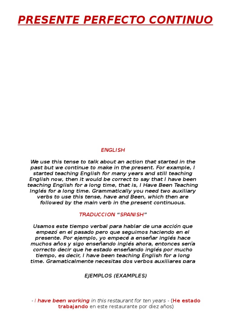 Uso del Presente Perfecto Continuo | PDF | Idioma en Inglés | Morfología