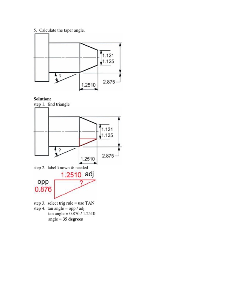 Calculate The Taper Angle. Solution PDF Elementary Geometry