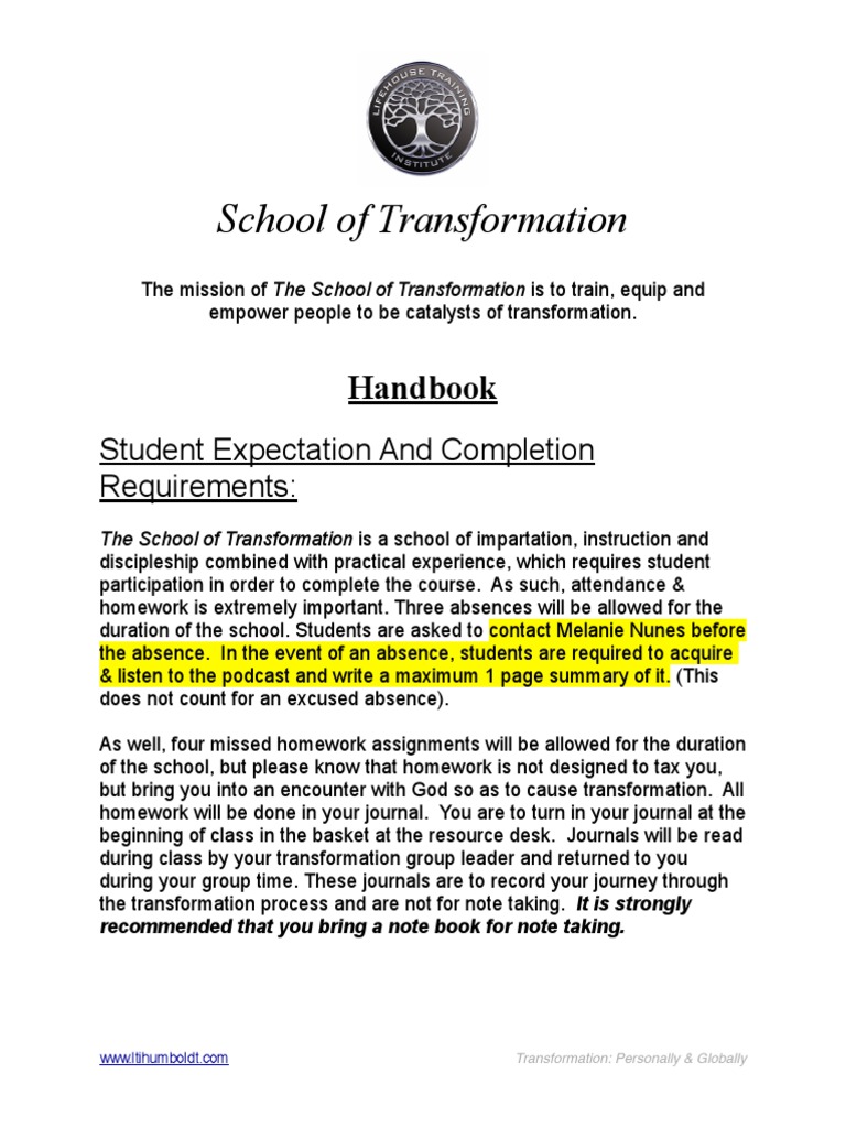 School of Transformation Handbook | PDF | Homework | Pedagogy