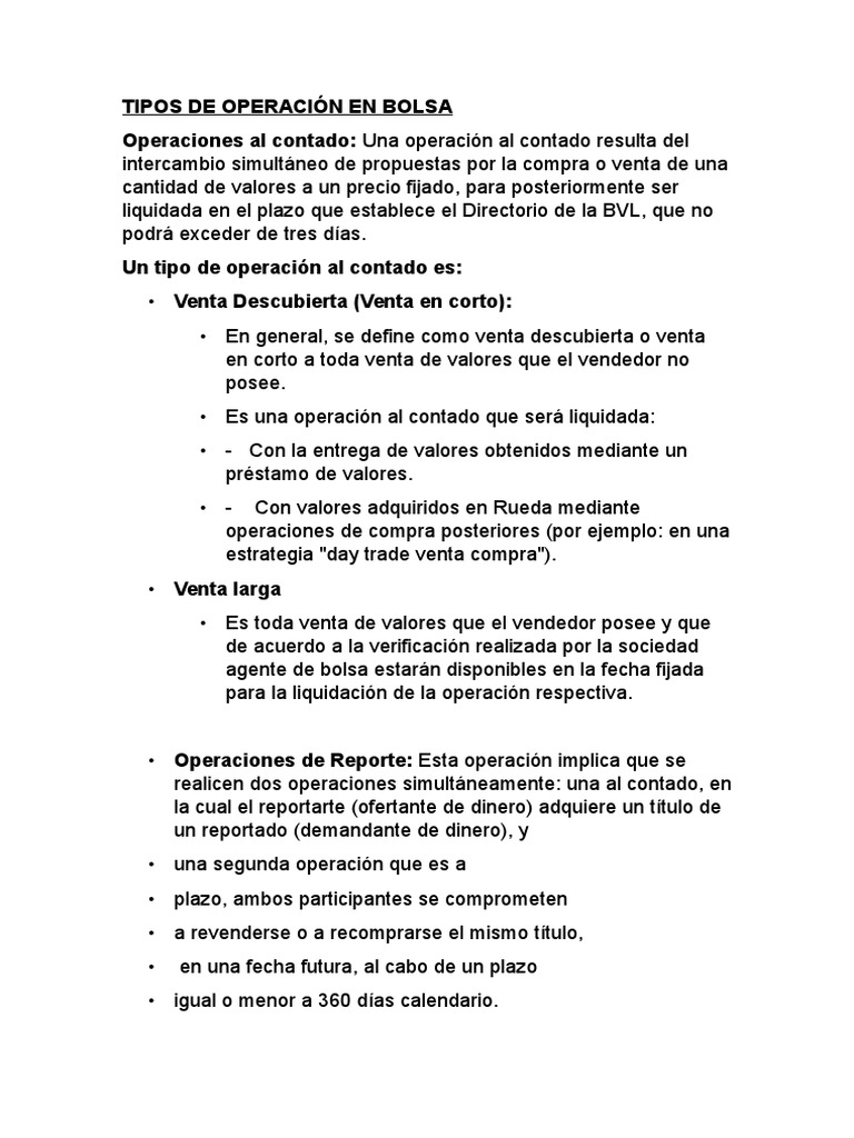 Tipos de Operaciones en Bolsa y Mercados | PDF | Compartir (Finanzas ...