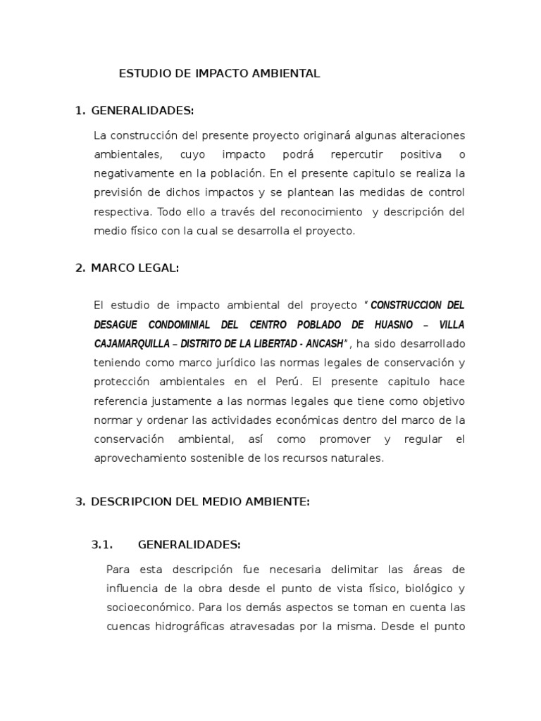 Estudio de Impacto Ambiental en Huasno | PDF | Residuos | Entorno natural