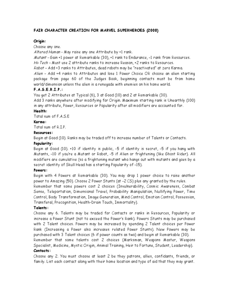 Fair Character Creation in MSH | PDF | Speculative Fiction | Entertainment
