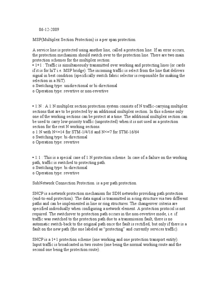 MSP and SNCP Protection Schemes | PDF | Electronics | Communications ...
