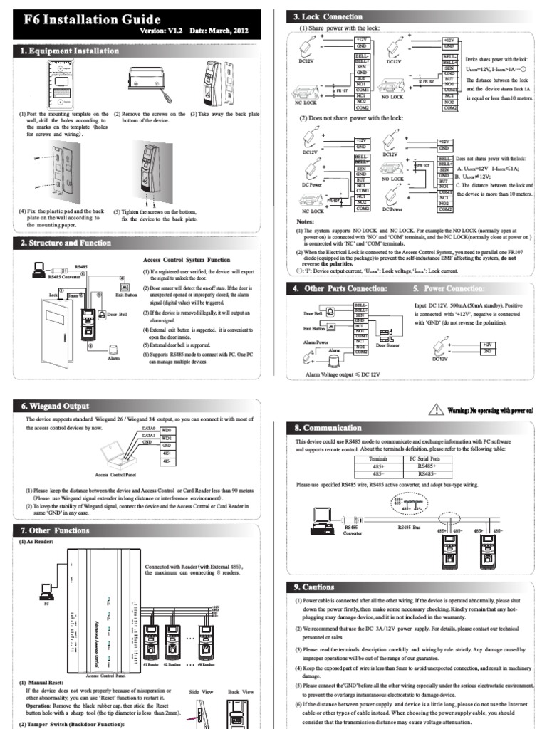 F6 Access Control Installation Guide | PDF | Access Control | Power Supply