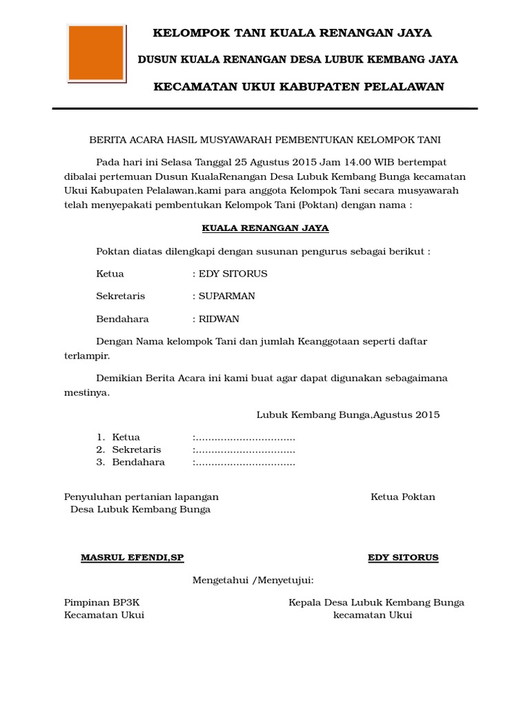 Berita Acara Hasil Musyawarah Pembentukan Kelompok Tani