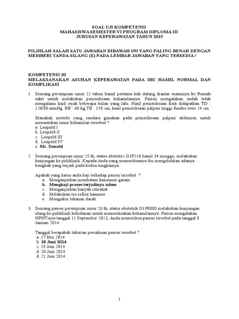 SOAL UJI KOMPETENSI DIII 2015 + KUNCI