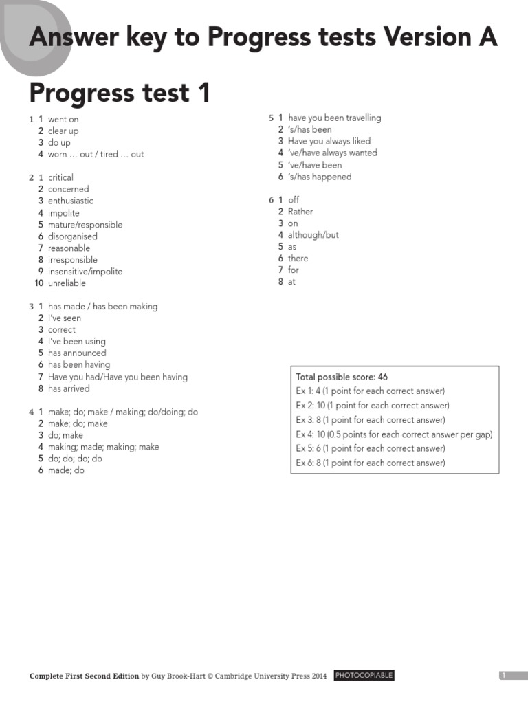 Progress Test First Answer Leisure