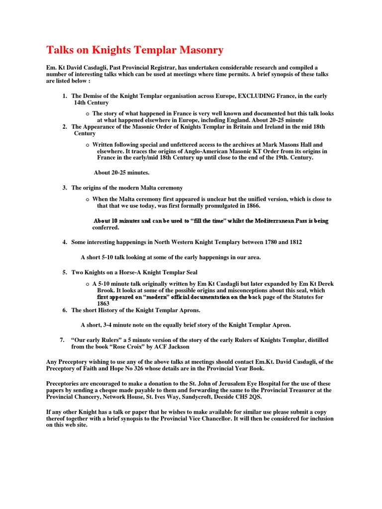 Talks on Knights Templar Masonry | PDF | Freemasonry | Knights Templar