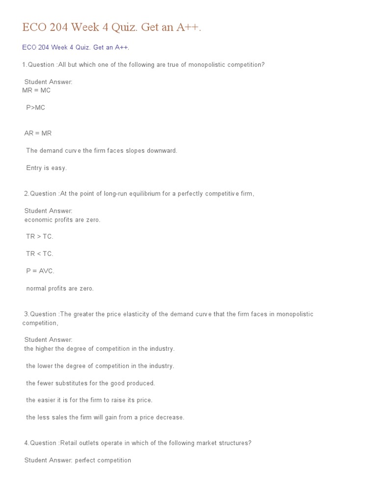TheAceStudent - ECO 204 Week 4 Quiz | PDF