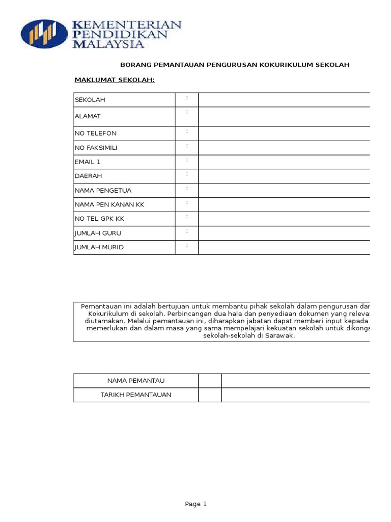 Borang Pemantauan Kk Baru Pdf