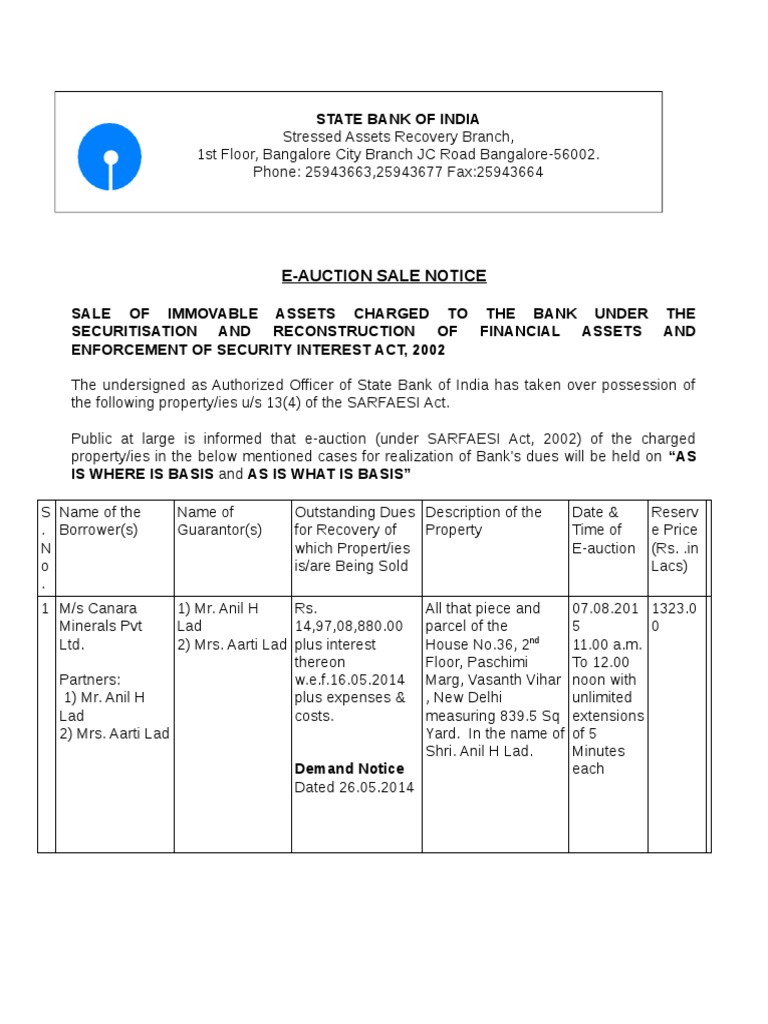 E-Auction Notice - Canara Minerals | PDF | Identity Document | Auction