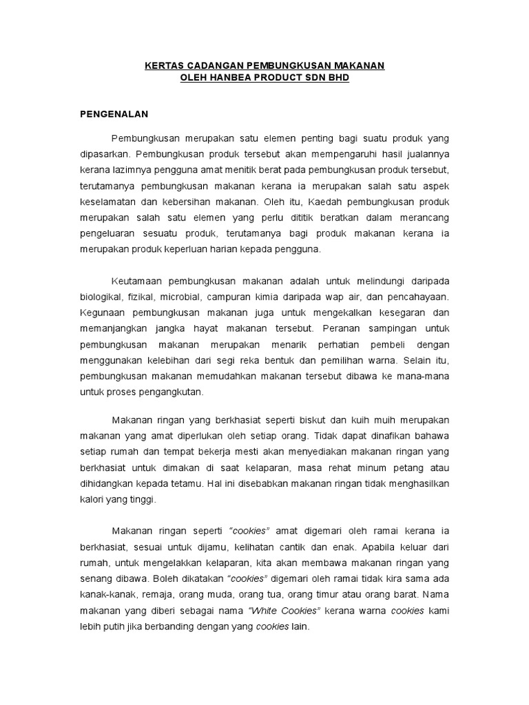 Kertas Cadangan Pembungkusan Makanan