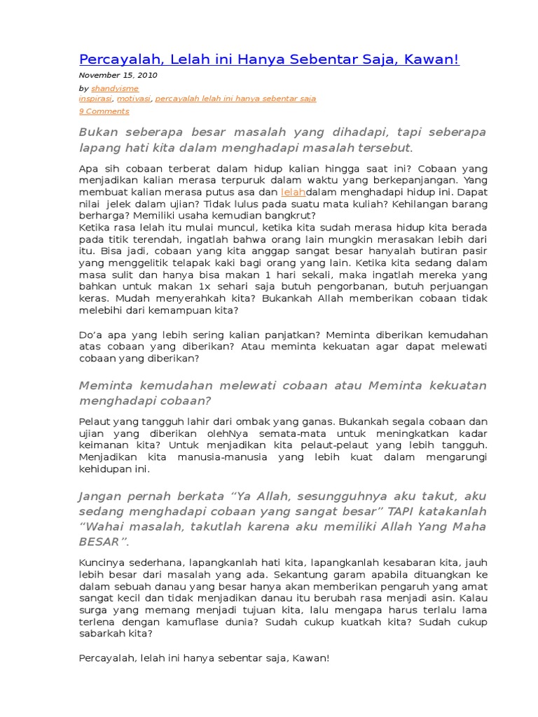 Sabar Menghadapi Semua Cobaan Dengan Ikhlas Kepada Allah