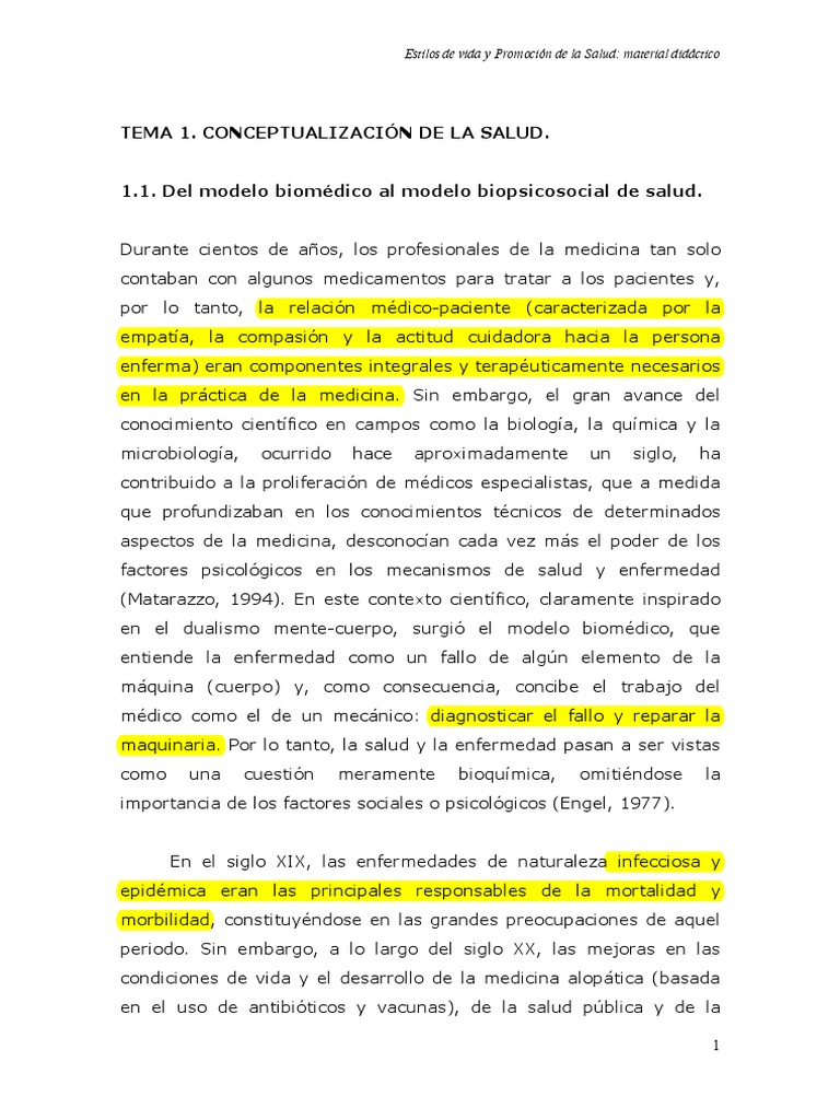 01 - Del Modelo Biomédico Al Modelo Biopsicosocial-Lectura PDF | PDF |  Biología | Metafísica de la mente
