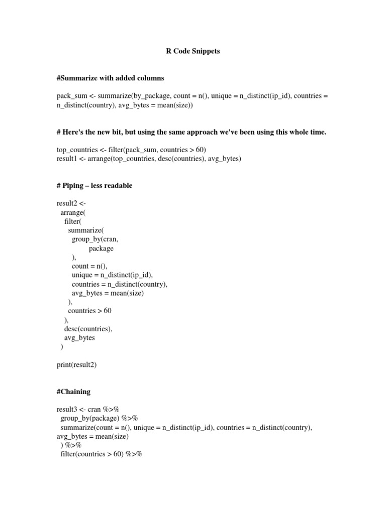 R Code Snippets | PDF | Parameter (Computer Programming) | Data Management