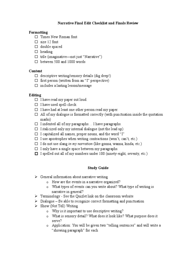 Narrative Final Checklist and Review | PDF
